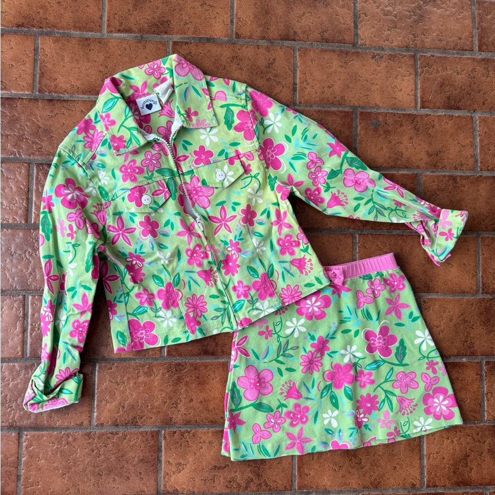 Girls Floral Jacket and Skirt Set